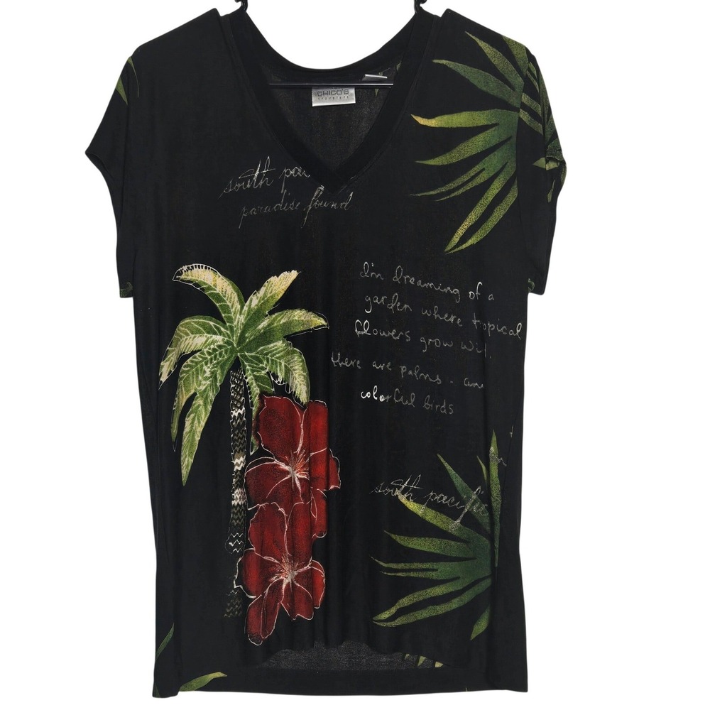 Chicos Travelers Slinky Knit Top Chicos 2 US L Tropical Liquid Stretch Resort